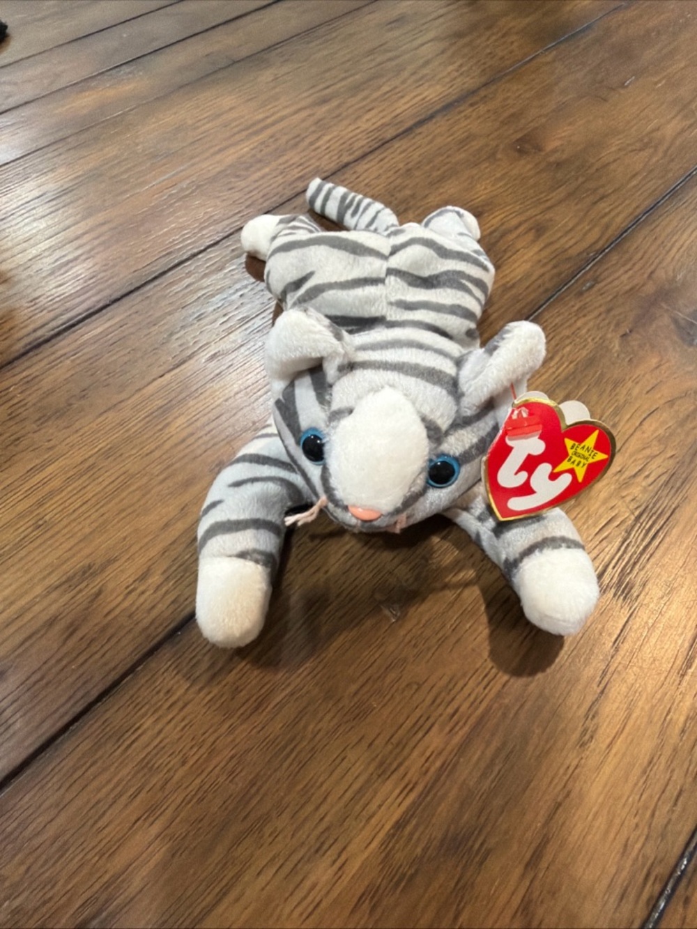 Ty Gray White Striped Tiger Plush with Blue Eyes